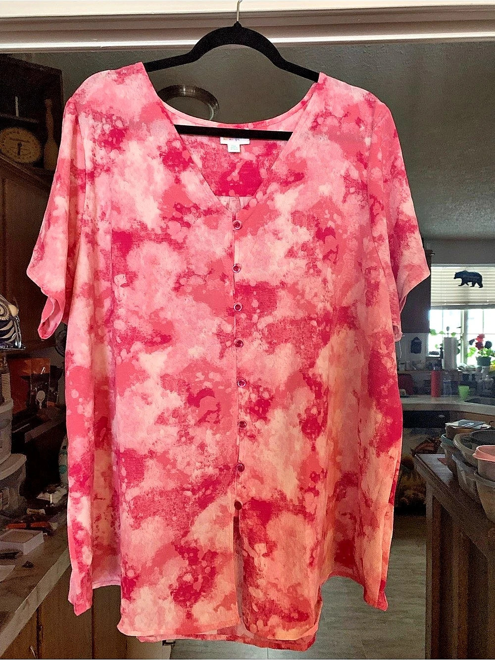 LuLaRoe Shanna Pink & White Abstract Blouse Size 2XL NWT